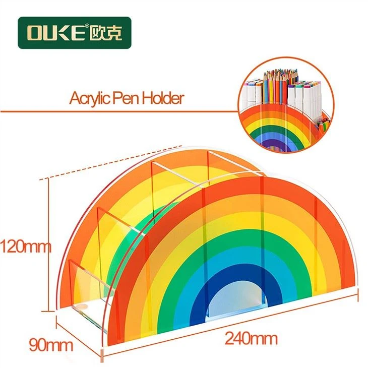 Rainbow Color 5 Compartments Acrylic Pencil Holder