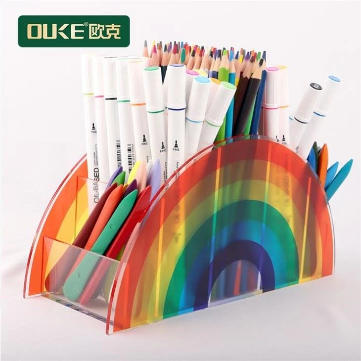 Rainbow Color 5 Compartments Acrylic Pencil Holder